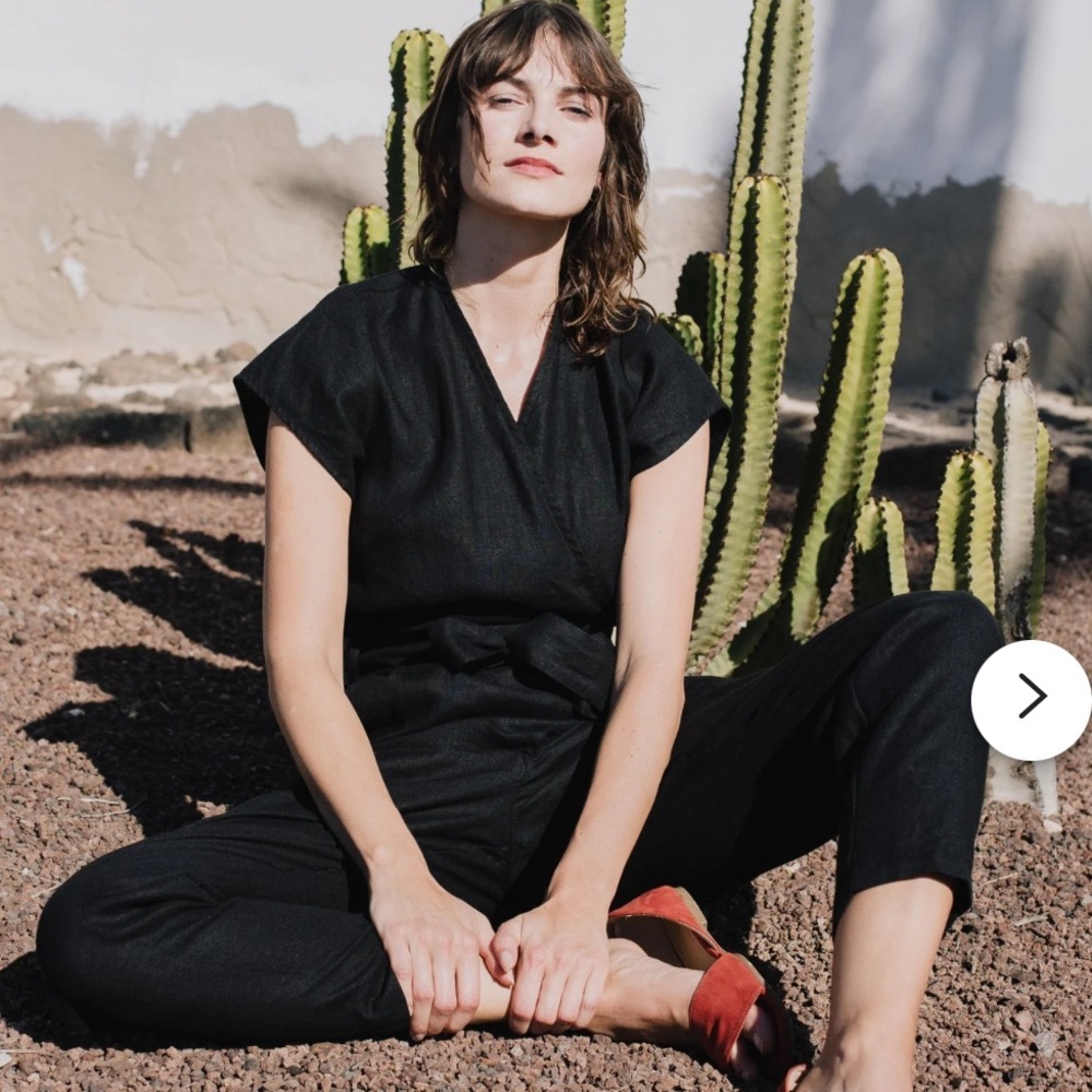 Not Perfect Linen Wrap jumpsuit "MARGARET"/ Linen Jumpsuit. Size small, black.